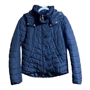 Label of Graded Goods Women's Lightweight Hooded Puffer Jacket Zip Snap Pockets